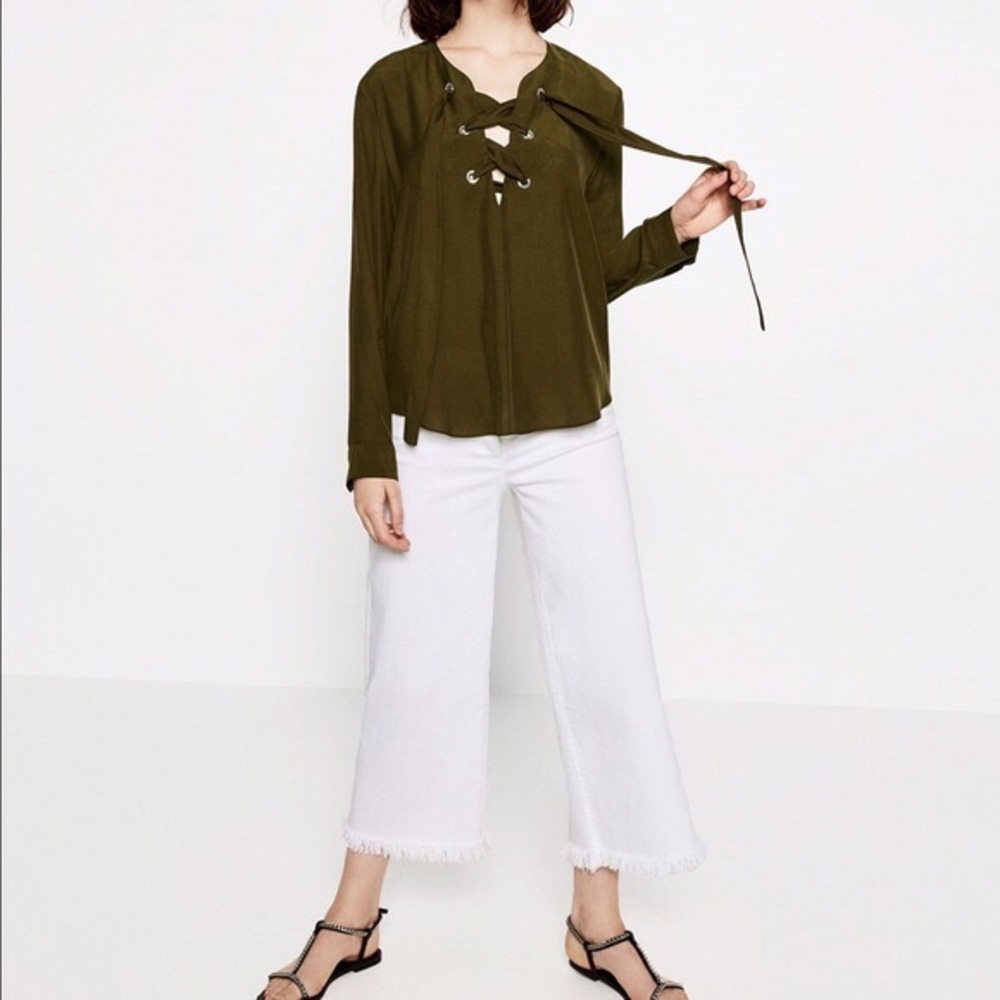 Zara grommet lace up blouse